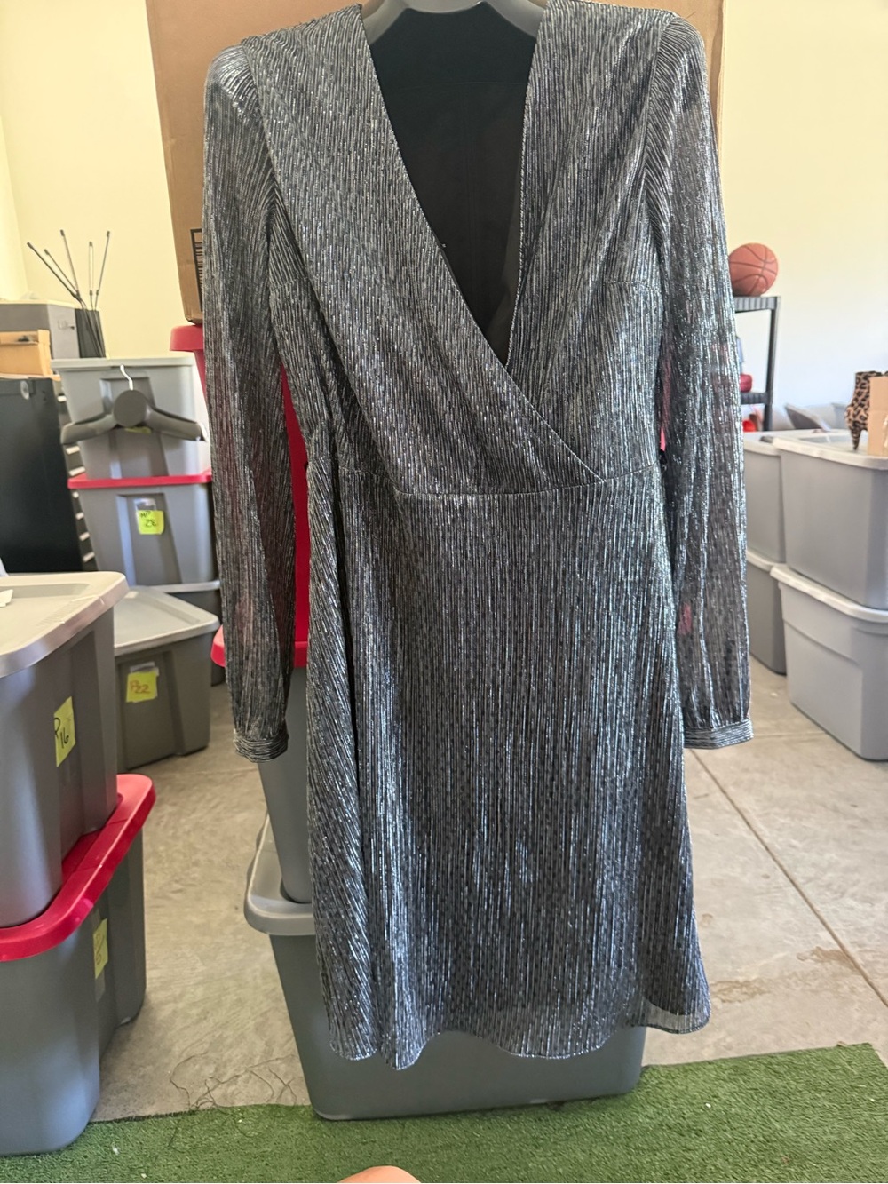 Silver Metallic Wrap-Front Women’s Dress p12